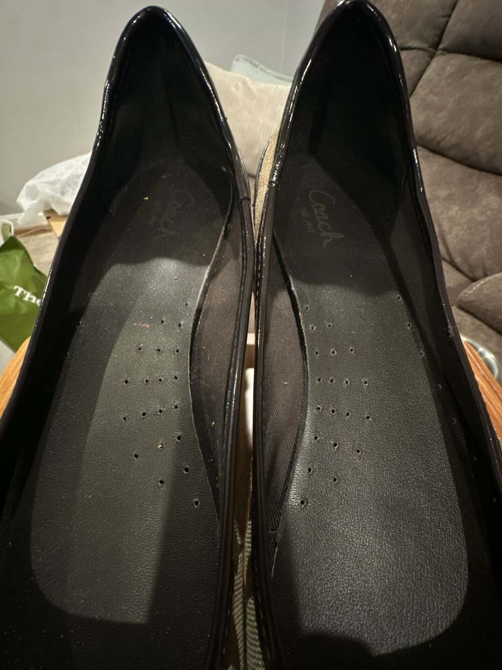 Coach Signature C Brown Patent Leather Cap Toe Ballet Flats Size 9B - Picture 3 of 7